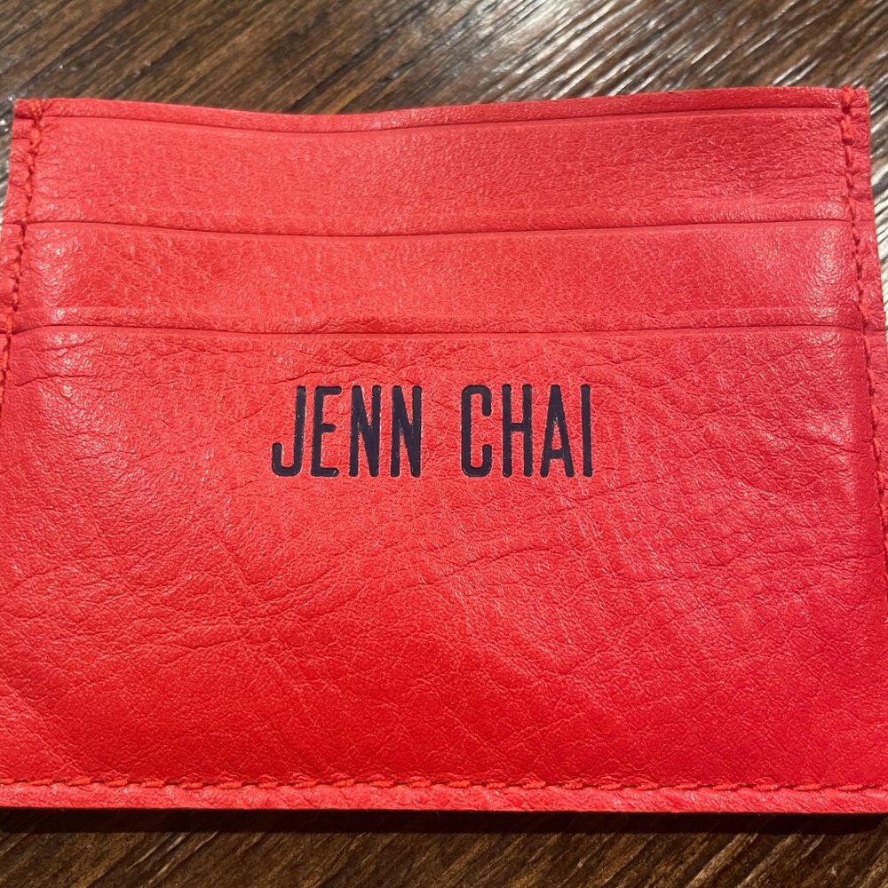 NEW Madewell Red Orange Card Case (PERSONALIZED JENN CHAI) Thin Leather Wallet